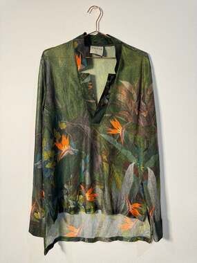 ORTTU Bird of Paradise Tropical Print V-Neck Tunic Shirt Size XL